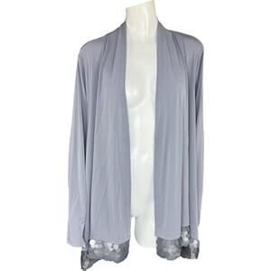 Susan Graver Occasions Liquid Knit Cardigan with Paillette Trim Grey Goddess 1X